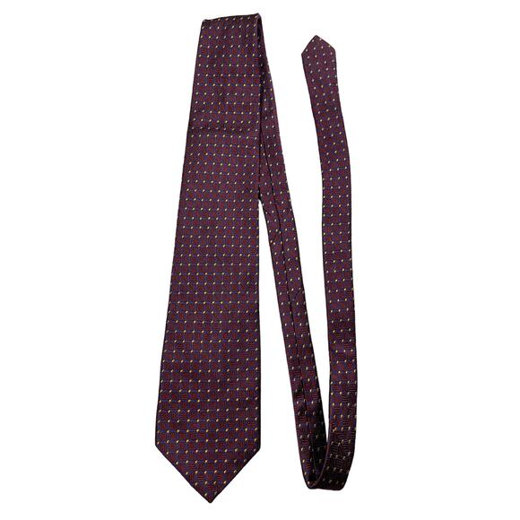 Vintage Nautica Silk Burgundy Blue Gold Patterned Necktie - Picture 1 of 8